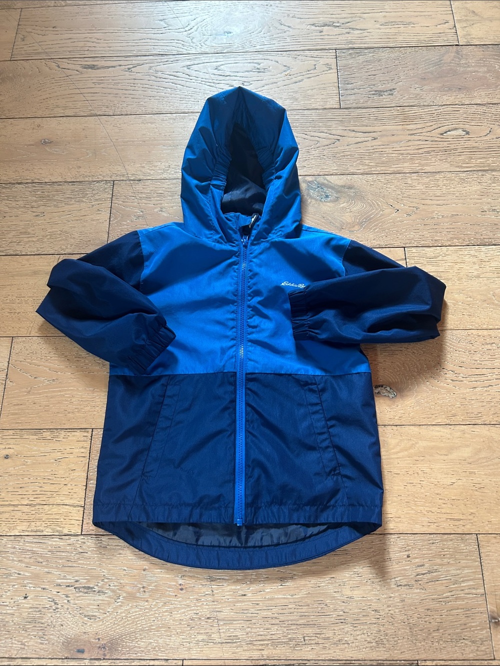Eddie Bauer Two-Tone Royal and Navy Hooded Kids Rain Jacket